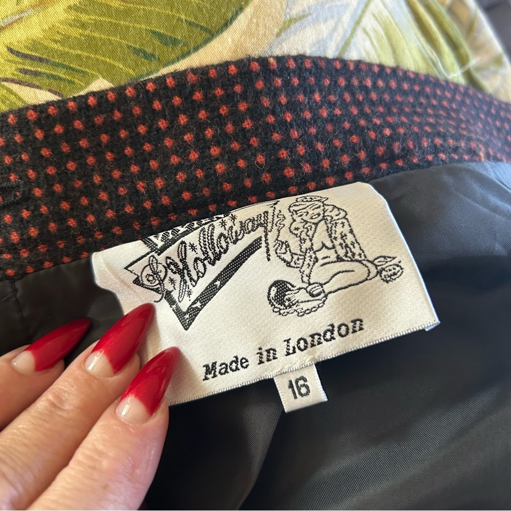 SOLD Retro Skirt 1950s Style Pencil Black Orange Wool Vivien Of Holloway UK 16 - Picture 8 of 8
